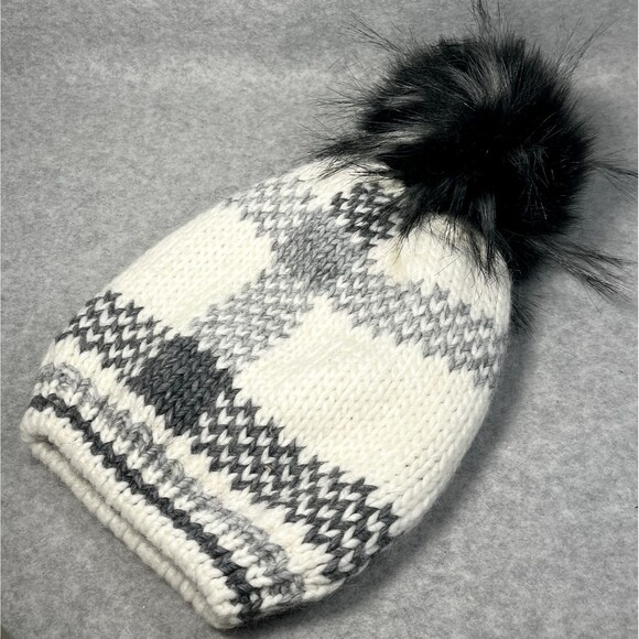 Nardi Tagliaferri Beanie Womens Wool Alpaca Blend Made‎ Italy Pom Pom Grey White - Picture 3 of 10